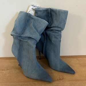 NWT Zara Denim Heeled Boots EU 37 US 6.5